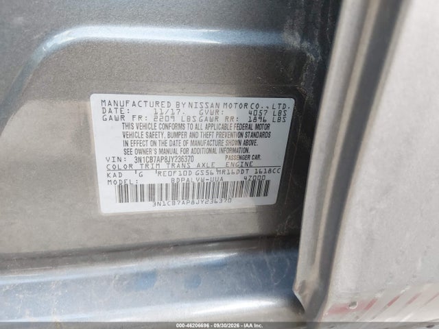 Aukcja sprzedaży 2018 Nissan Sentra Nismo, vin: 3N1CB7AP8JY236370, numer aukcji: 46206696