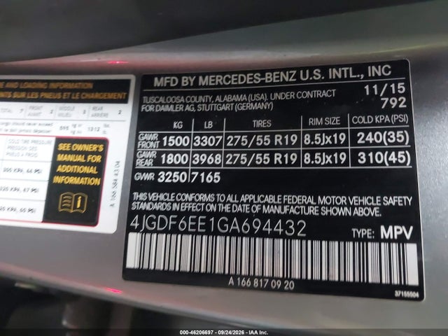 Продажа на аукционе авто 2016 Mercedes-benz Gl 450 4matic, vin: 4JGDF6EE1GA694432, номер лота: 46206697