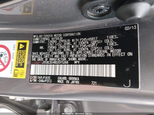 Aukcja sprzedaży 2013 Toyota Highlander Hybrid Base V6, vin: JTEBC3EH8D2015268, numer aukcji: 46206734