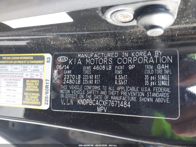 46206749 :رقم المزاد ، KNDPBCACXF7671484 vin ، 2015 Kia Sportage Lx مزاد بيع