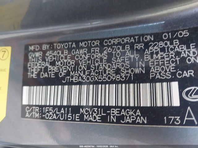 Продаж на аукціоні авто 2005 Lexus Es 330, vin: JTHBA30GX55098371, номер лоту: 46206764