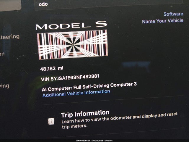5YJSA1E68NF482881 Tesla Model S Plaid Tri Motor All-wheel Drive