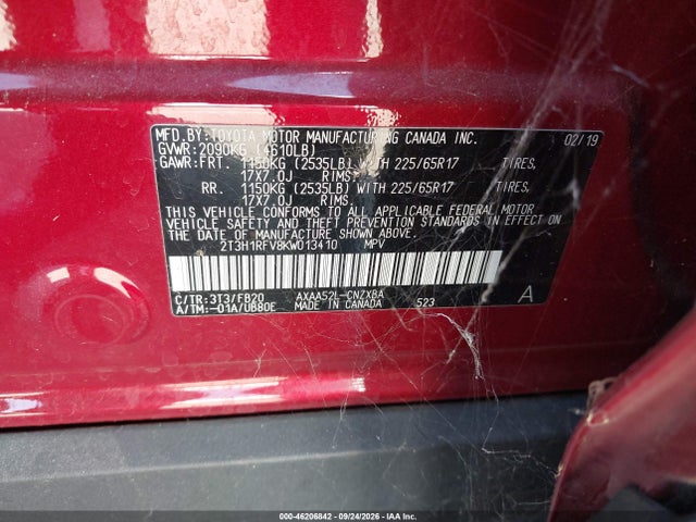 Продаж на аукціоні авто 2019 Toyota Rav4 Le, vin: 2T3H1RFV8KW013410, номер лоту: 46206842