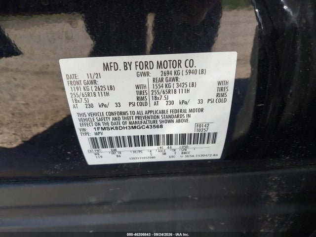 Продажа на аукционе авто 2021 Ford Explorer Xlt, vin: 1FMSK8DH3MGC43568, номер лота: 46206843