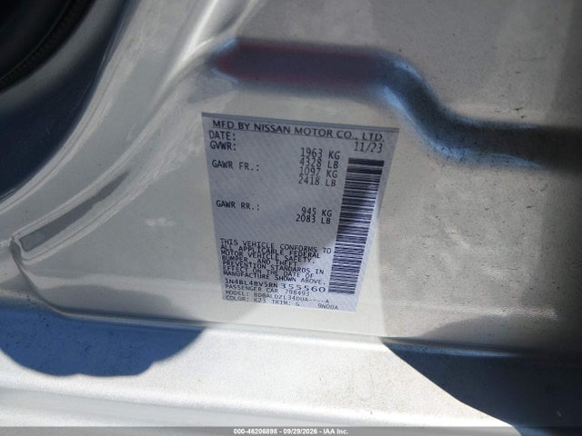 2024 Nissan Altima S Fwd მანქანა იყიდება აუქციონზე, vin: 1N4BL4BV5RN355560, აუქციონის ნომერი: 46206898