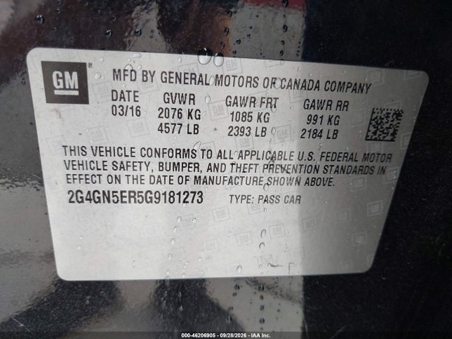 46206905 :رقم المزاد ، 2G4GN5ER5G9181273 vin ، 2016 Buick Regal Turbo/e-assist Premium I مزاد بيع