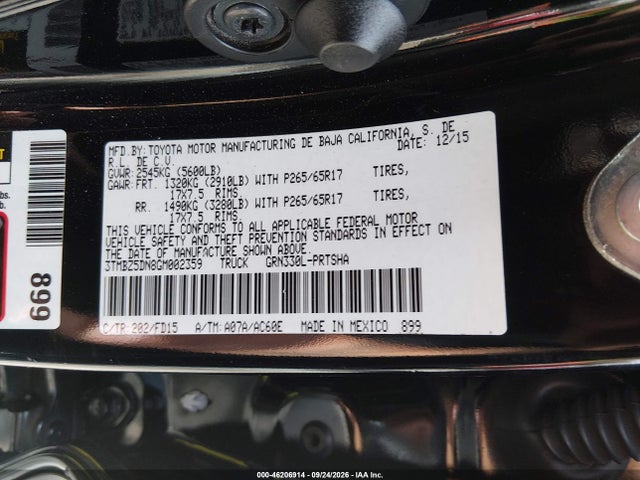 Продажа на аукционе авто 2016 Toyota Tacoma Trd Sport, vin: 3TMBZ5DN8GM002359, номер лота: 46206914