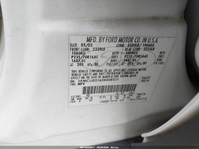 Aukcja sprzedaży 2003 Ford Escape Xlt/xlt Popular 2, vin: 1FMCU03163KE08531, numer aukcji: 46206917