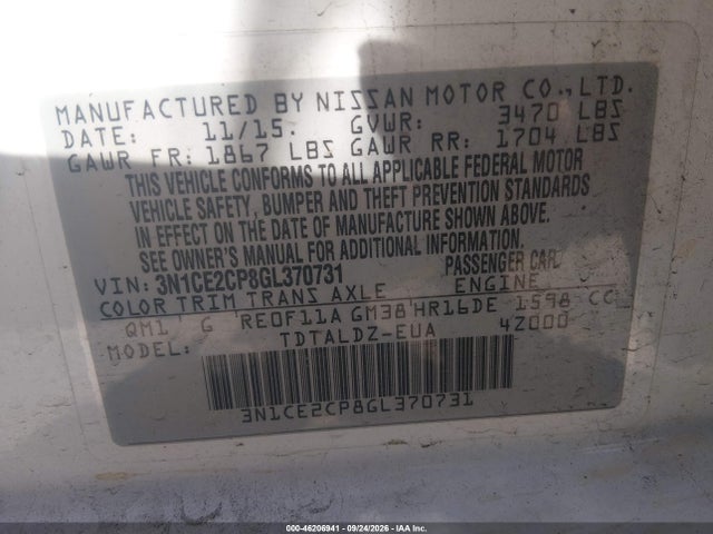 Продаж на аукціоні авто 2016 Nissan Versa Note S (sr)/s Plus/sl/sr/sv, vin: 3N1CE2CP8GL370731, номер лоту: 46206941