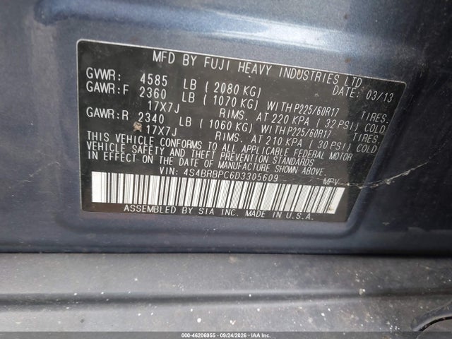 46206955 :رقم المزاد ، 4S4BRBPC6D3305609 vin ، 2013 Subaru Outback 2.5i Limited مزاد بيع