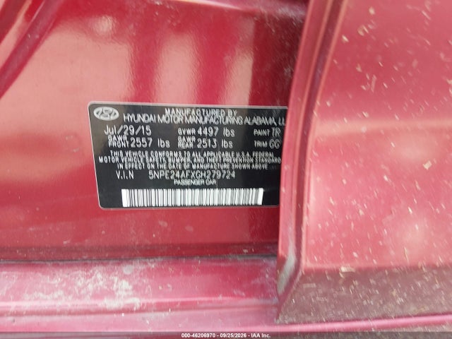 Продажа на аукционе авто 2016 Hyundai Sonata 2.4l Se, vin: 5NPE24AFXGH279724, номер лота: 46206970