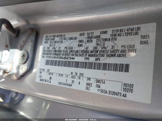 Aukcja sprzedaży 2013 Ford Escape Sel, vin: 1FMCU9HX3DUB47544, numer aukcji: 46206983