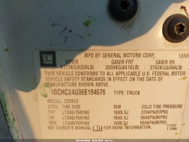 Продажа на аукционе авто 2006 Chevrolet Silverado 2500hd Work Truck, vin: 1GCHC24U06E184676, номер лота: 46206986