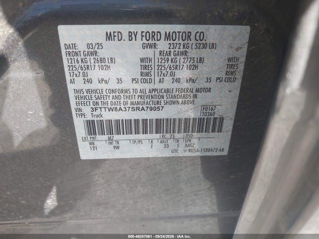 46207061 :رقم المزاد ، 3FTTW8A37SRA79057 vin ، 2025 Ford Maverick Xl مزاد بيع