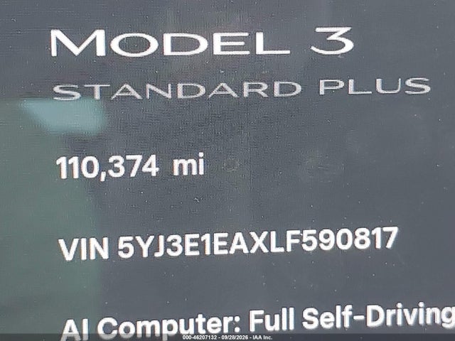 Aukcja sprzedaży 2020 Tesla Model 3 Standard Range Plus Rear-wheel Drive/standard Range Rear-wheel Drive, vin: 5YJ3E1EAXLF590817, numer aukcji: 46207132
