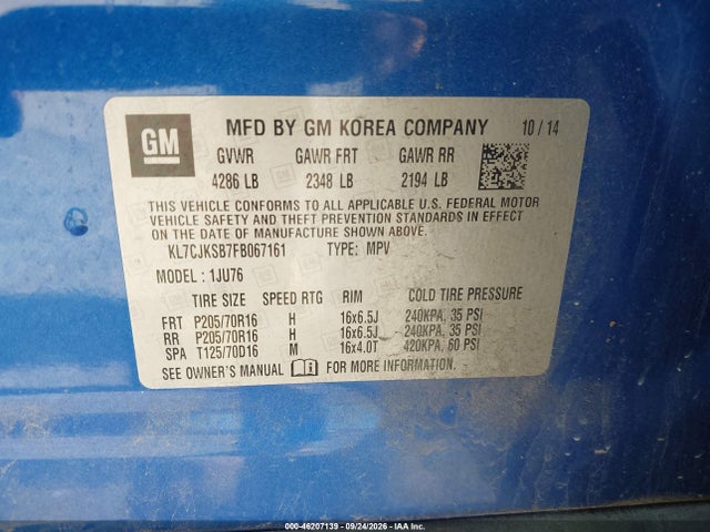 Chevrolet TRAX LS 2015 KL7CJKSB7FB067161 Image 9