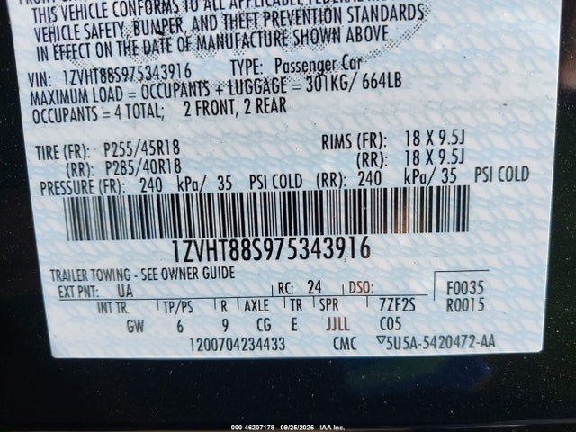 Продаж на аукціоні авто 2007 Ford Shelby Gt500, vin: 1ZVHT88S975343916, номер лоту: 46207178