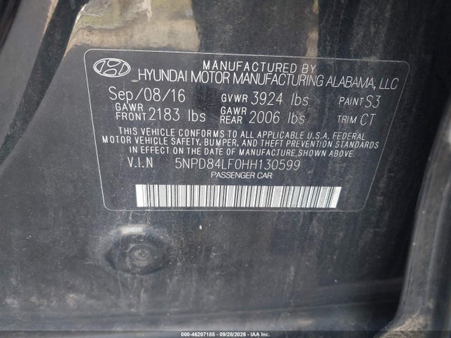 Aukcja sprzedaży 2017 Hyundai Elantra Limited, vin: 5NPD84LF0HH130599, numer aukcji: 46207185