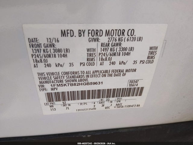 Продажа на аукционе авто 2017 Ford Explorer, vin: 1FM5K7B82HGB59631, номер лота: 46207242