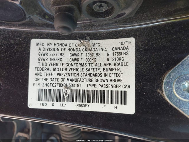Продаж на аукціоні авто 2016 Honda Civic Ex, vin: 2HGFC2F8XGH503181, номер лоту: 46207249