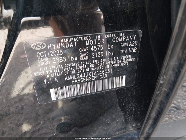 Aukcja sprzedaży 2026 Hyundai Sonata Hybrid Blue, vin: KMHL24JJXTA146051, numer aukcji: 46207263