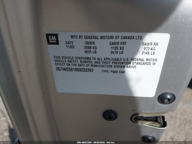 Aukcja sprzedaży 2006 Chevrolet Impala Lt, vin: 2G1WC581969232387, numer aukcji: 46207265