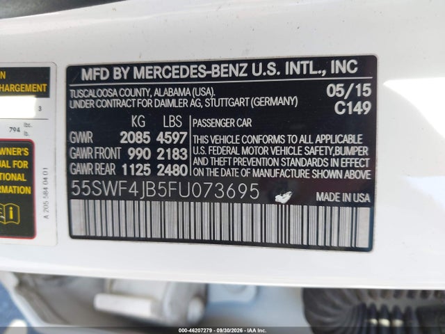 Продажа на аукционе авто 2015 Mercedes-benz C 300, vin: 55SWF4JB5FU073695, номер лота: 46207279