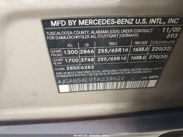 Продажа на аукционе авто 2001 Mercedes-benz Ml 320, vin: 4JGAB54E91A239622, номер лота: 46207290