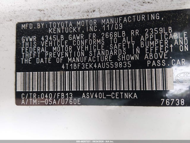 Aukcja sprzedaży 2010 Toyota Camry, vin: 4T1BF3EK4AU559835, numer aukcji: 46207321