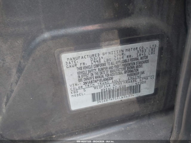 46207325 :رقم المزاد ، 3N1AB7AP1EL656336 vin ، 2014 Nissan Sentra Sv مزاد بيع