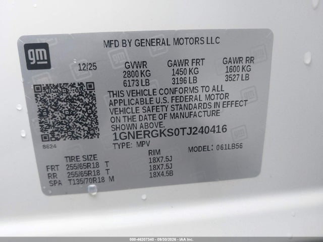 Продаж на аукціоні авто 2026 Chevrolet Traverse Fwd Lt, vin: 1GNERGKS0TJ240416, номер лоту: 46207340