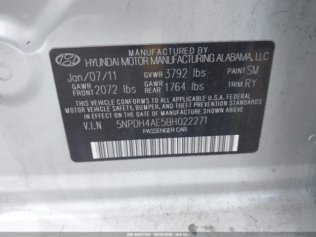 Продаж на аукціоні авто 2011 Hyundai Elantra Limited, vin: 5NPDH4AE5BH022271, номер лоту: 46207363