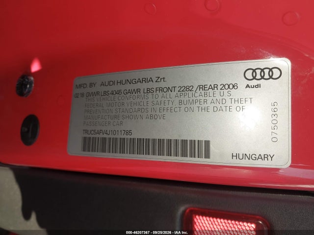 Продаж на аукціоні авто 2018 Audi Tt 2.0t, vin: TRUC5AFV4J1011785, номер лоту: 46207367