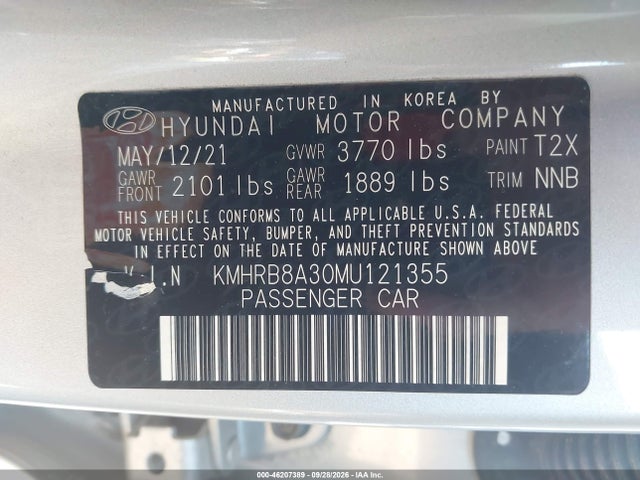 Продаж на аукціоні авто 2021 Hyundai Venue Se, vin: KMHRB8A30MU121355, номер лоту: 46207389