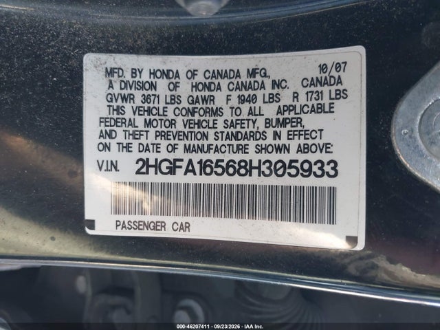 Продажа на аукционе авто 2008 Honda Civic Sdn Lx, vin: 2HGFA16568H305933, номер лота: 46207411