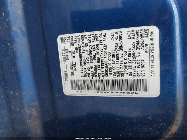 Продаж на аукціоні авто 2010 Nissan Rogue Sl, vin: JN8AS5MVXAW111109, номер лоту: 46207425