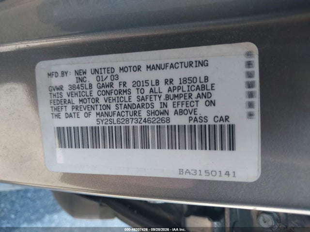 46207426 :رقم المزاد ، 5Y2SL62873Z462268 vin ، 2003 Pontiac Vibe مزاد بيع