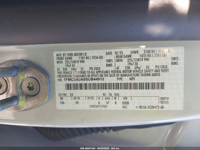 Продажа на аукционе авто 2025 Ford Escape Platinum, vin: 1FMCU9JA9SUB44912, номер лота: 46207444