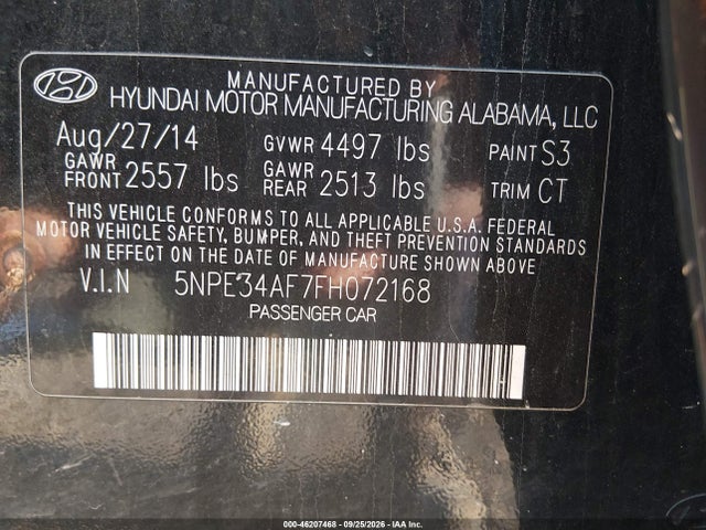 Aukcja sprzedaży 2015 Hyundai Sonata Sport, vin: 5NPE34AF7FH072168, numer aukcji: 46207468