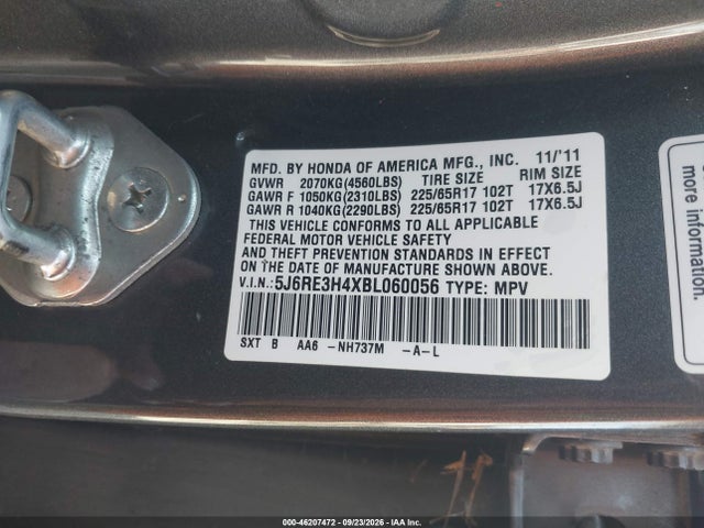 Aukcja sprzedaży 2011 Honda Cr-v Se, vin: 5J6RE3H4XBL060056, numer aukcji: 46207472