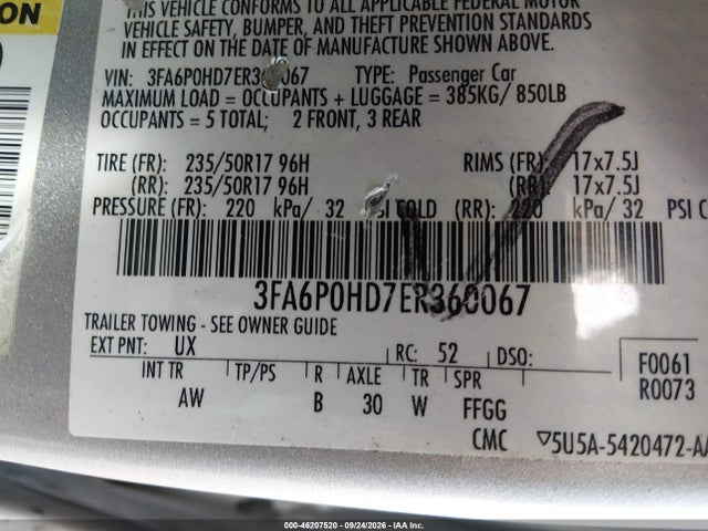 Ford FUSION SE 2014 3FA6P0HD7ER360067 Image 9