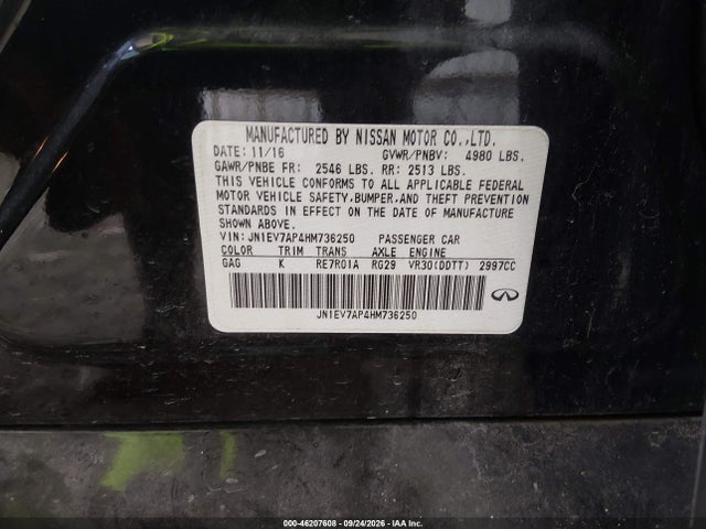 Продаж на аукціоні авто 2017 Infiniti Q50 3.0t Premium, vin: JN1EV7AP4HM736250, номер лоту: 46207608