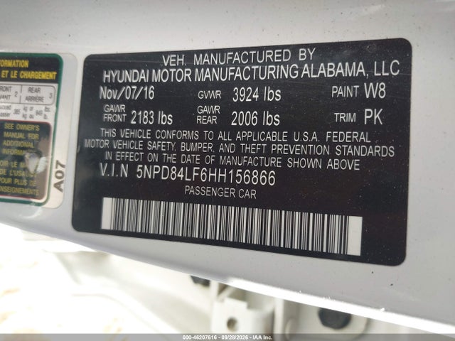 Продажа на аукционе авто 2017 Hyundai Elantra Se, vin: 5NPD84LF6HH156866, номер лота: 46207616