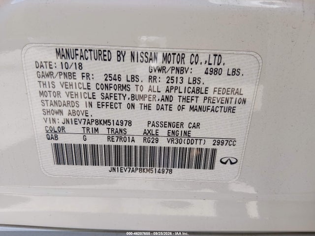 JN1EV7AP8KM514978 Infiniti Q50 3.0t Luxe