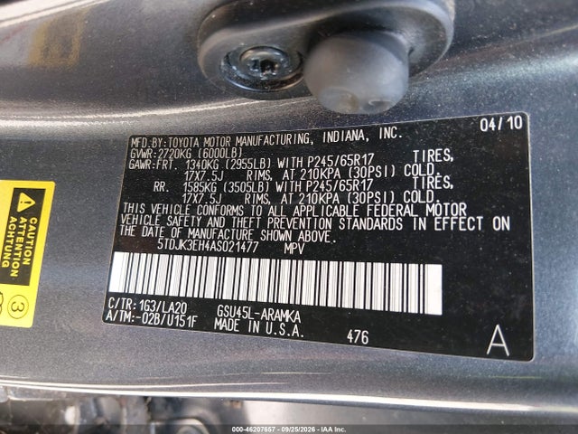 Продажа на аукционе авто 2010 Toyota Highlander Se V6, vin: 5TDJK3EH4AS021477, номер лота: 46207657