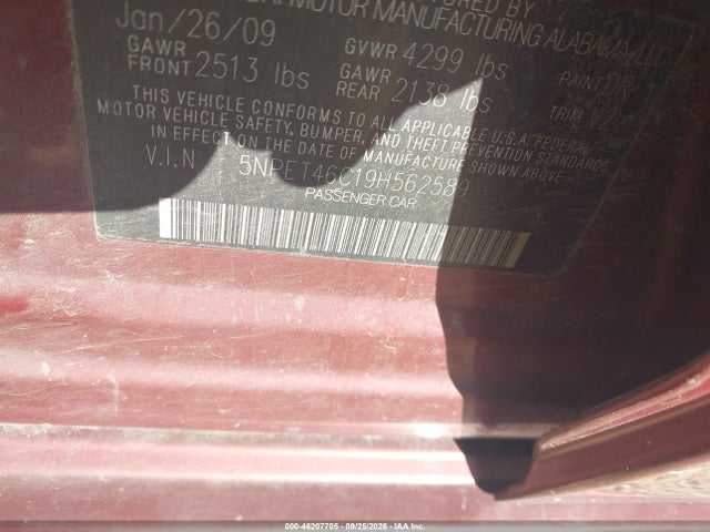 Aukcja sprzedaży 2009 Hyundai Sonata Gls, vin: 5NPET46C19H562589, numer aukcji: 46207705