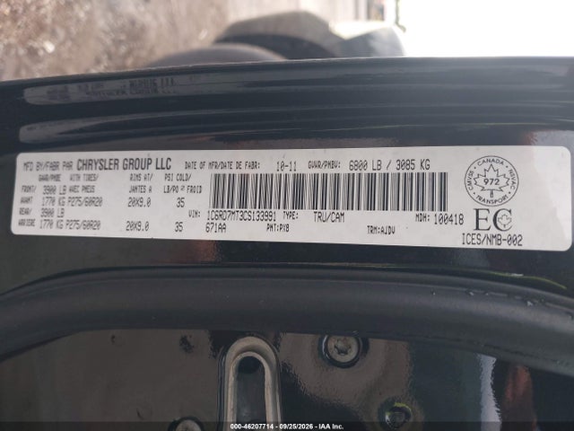 46207714 :رقم المزاد ، 1C6RD7MT3CS133991 vin ، 2012 Ram 1500 Sport مزاد بيع