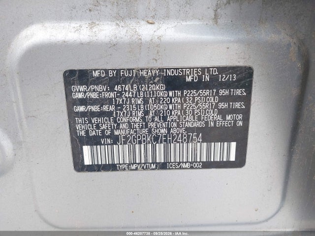 Aukcja sprzedaży 2014 Subaru Xv Crosstrek Hybrid Touring, vin: JF2GPBKC7EH248754, numer aukcji: 46207738