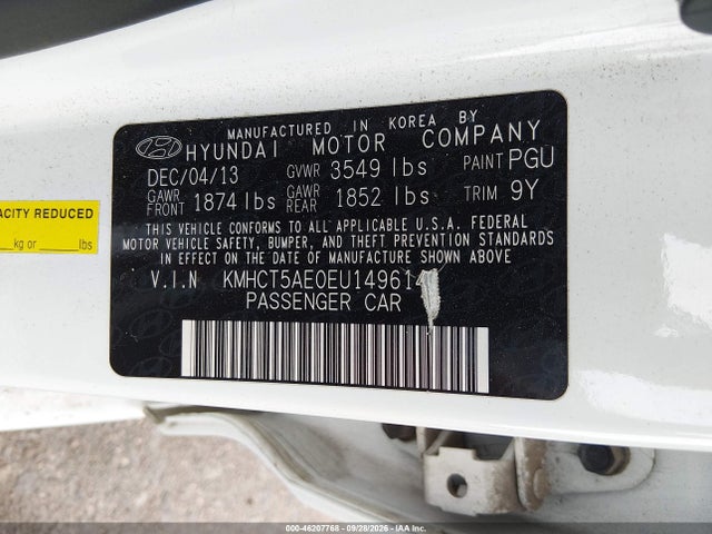 46207768 :رقم المزاد ، KMHCT5AE0EU149614 vin ، 2014 Hyundai Accent Gs مزاد بيع