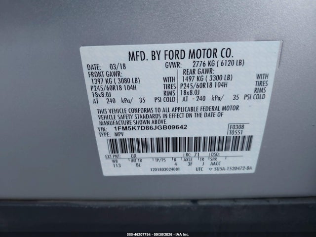Ford EXPLORER XLT 2018 1FM5K7D86JGB09642 Image 9